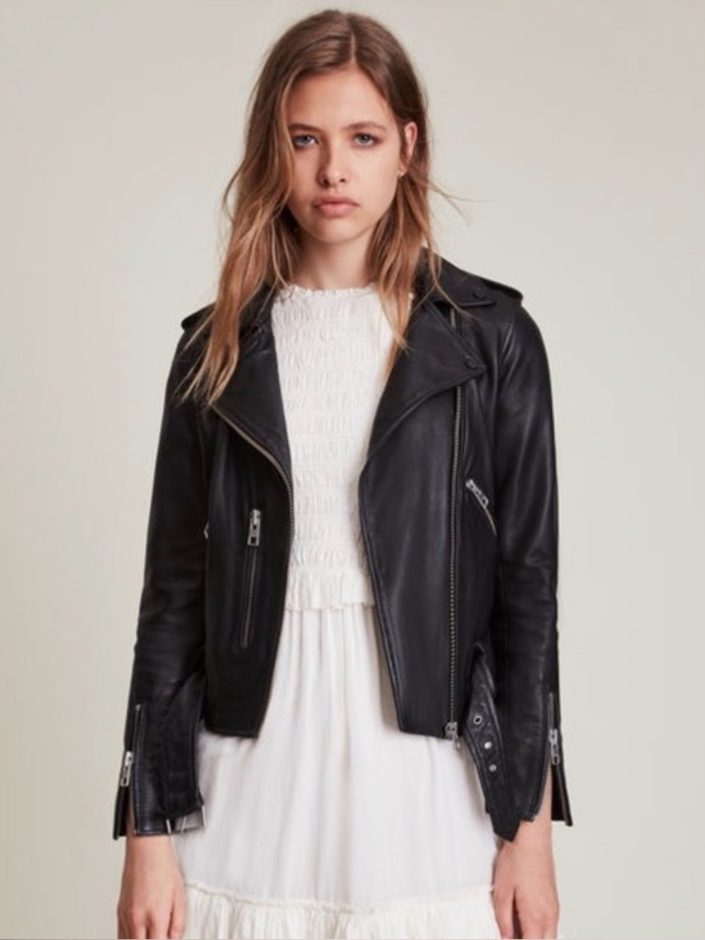 ALLSAINTS 100% Sheep Leather Moto Jacket Black Size 2